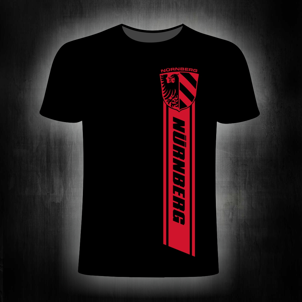 T-Shirt einseitig bedruckt Nürnberg Streifen schwarz